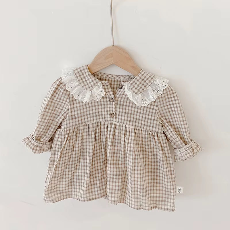 Girls Clothes Peter Pan Collar Long Sleeve Plaid Baby Bodysuit