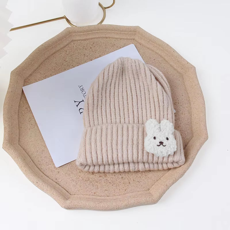 Korean Cute Bear Baby Hats for Kids Soft Knitted Cap Warm Beanie Autumn Winter Solid Color Children Toddler Crochet Hat