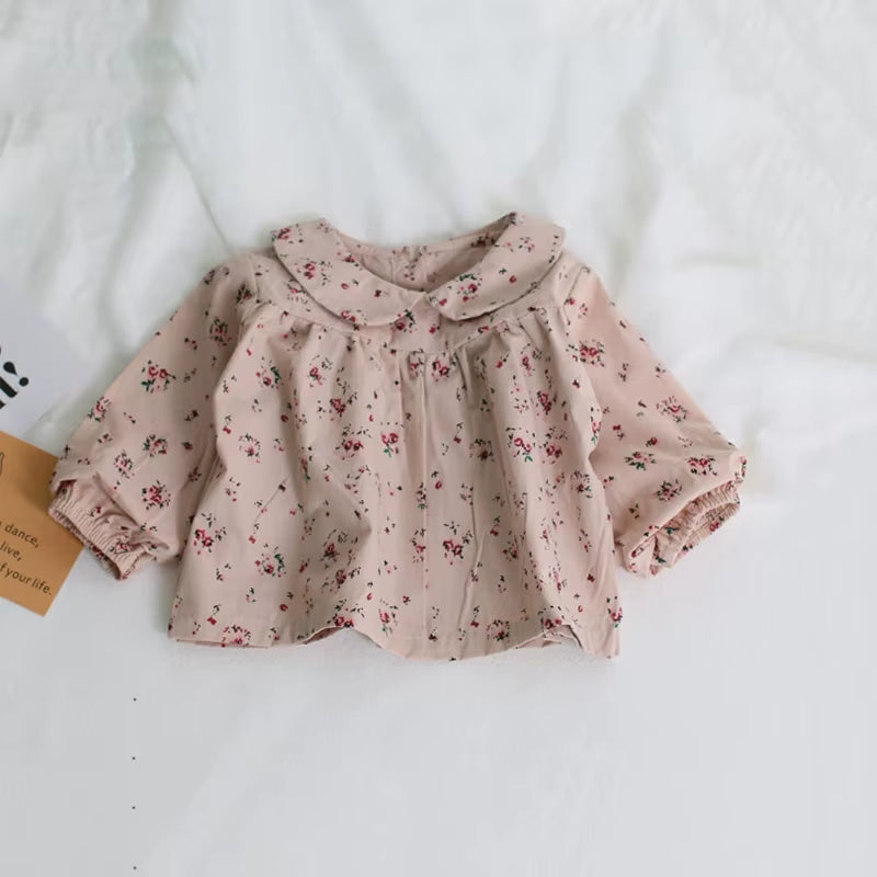 Flower Kids Baby Girls Blouse Shirt Spring Autumn Fashion Girls Floral Shirt Long Sleeve Blue Flower Printed Girls Blouse Shirt