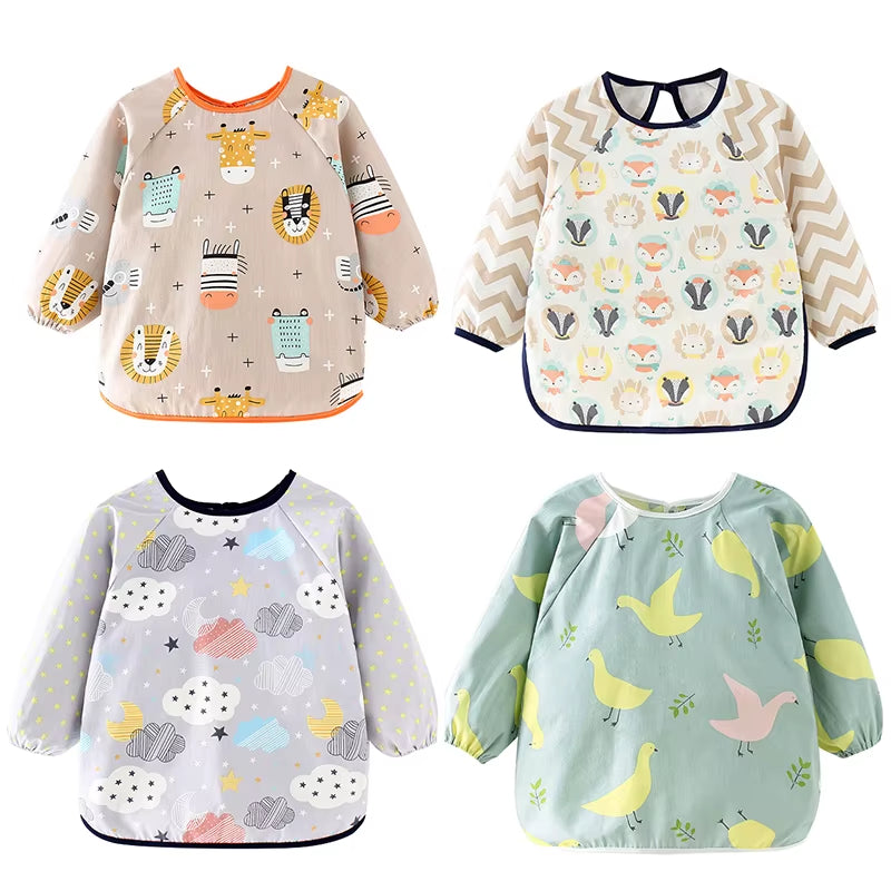 Baby Items Baby Bibs Cotton Waterproof Infant Bib Full Sleeve Gown Children Long Sleeve Apron Coverall Feeding Drawing Bibs