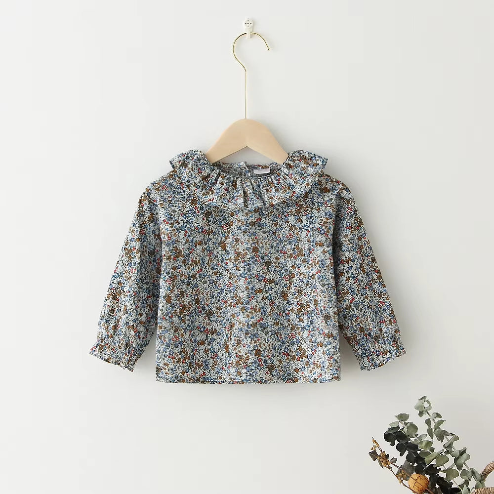 Flower Kids Baby Girls Blouse Shirt Spring Autumn Fashion Girls Floral Shirt Long Sleeve Blue Flower Printed Girls Blouse Shirt