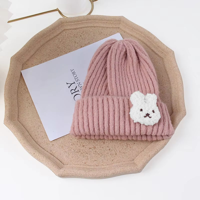 Korean Cute Bear Baby Hats for Kids Soft Knitted Cap Warm Beanie Autumn Winter Solid Color Children Toddler Crochet Hat