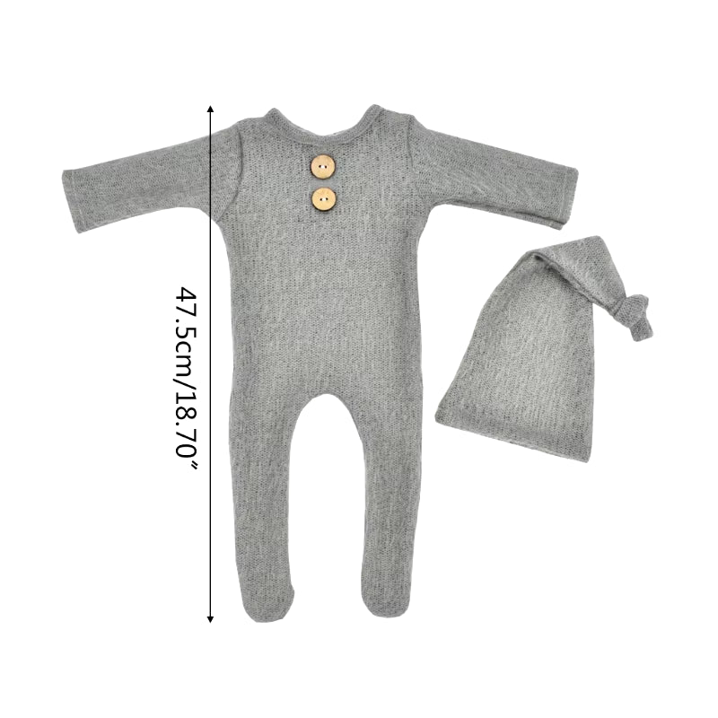 2 Pcs Mohair Baby Romper Hat Set Newborn Photography Props Knitted Wool Bodysuit Long Tail Cap Kit Infants Photo Shooting Clothe